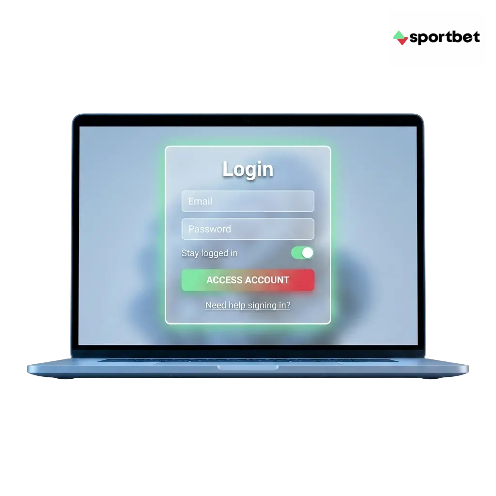 Tela de login da Sportbet Brasil com campos de e-mail e senha para acesso seguro à conta
